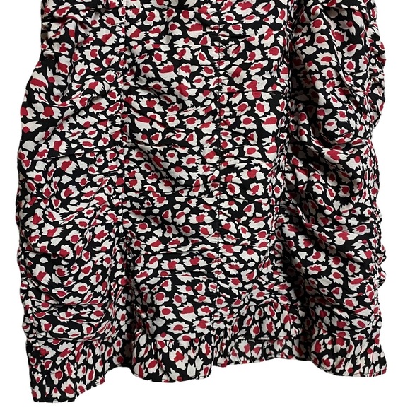 Lush Red Black White Liberty Floral Mini Ruched Dress Smocked Back Small - Picture 6 of 16